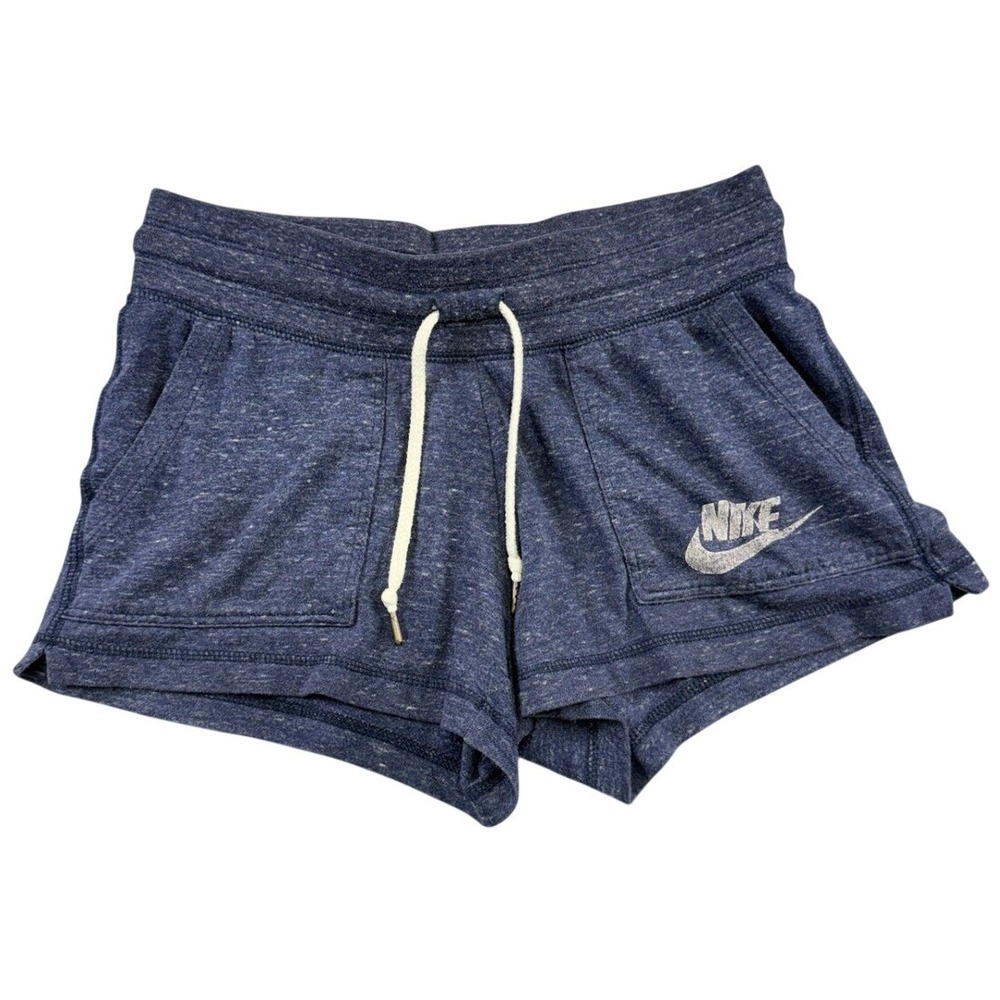 Nike Gym Vintage Shorts Womens XS Navy Blue Heathered Drawstring Logo 883733-451